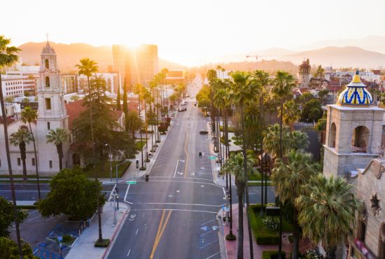 Sunset,Aerial,View,Of,Historic,Downtown,Riverside,,California.